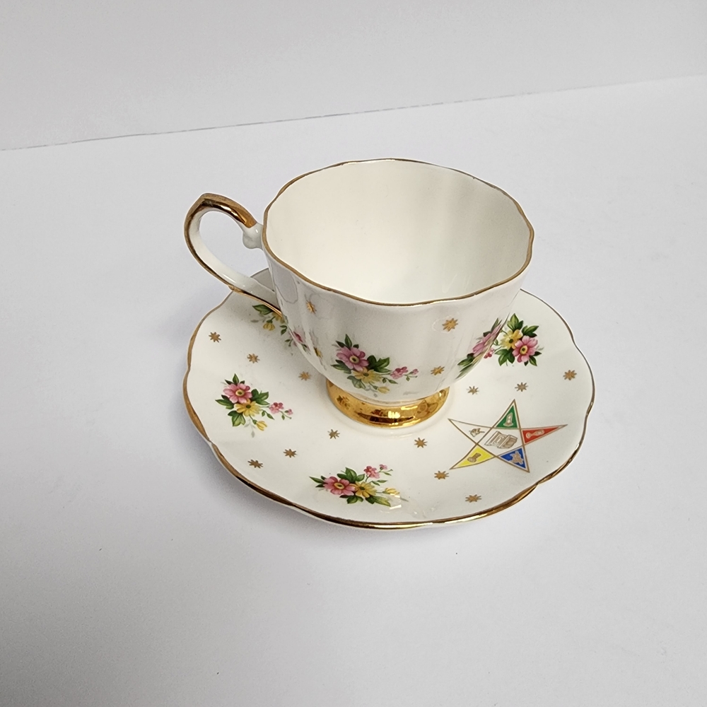 Elizabethan Bone China Vintage Floral Teacup and Saucer with Gold Accents